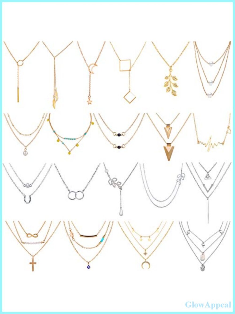 AROIC 20 Pc Pendant Necklace Set 14 Gold 6 Silver Alloy Charm Necklaces